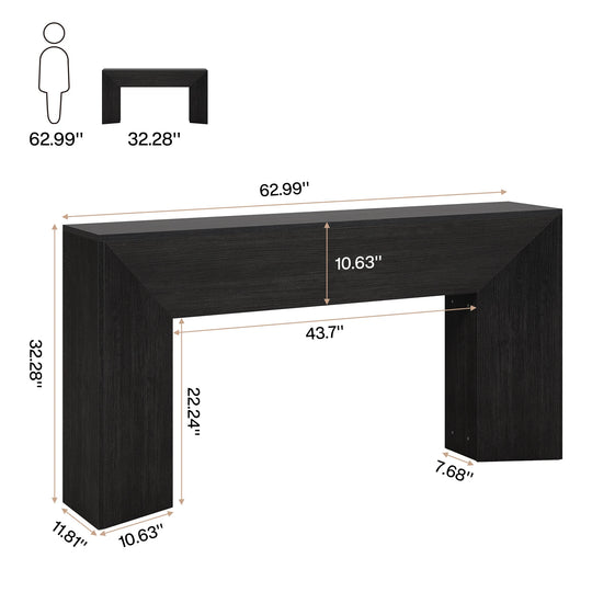 63 Inches Long Black Console Table for Entryway Living Room - 63" W X 11.8" D X 32.3" H