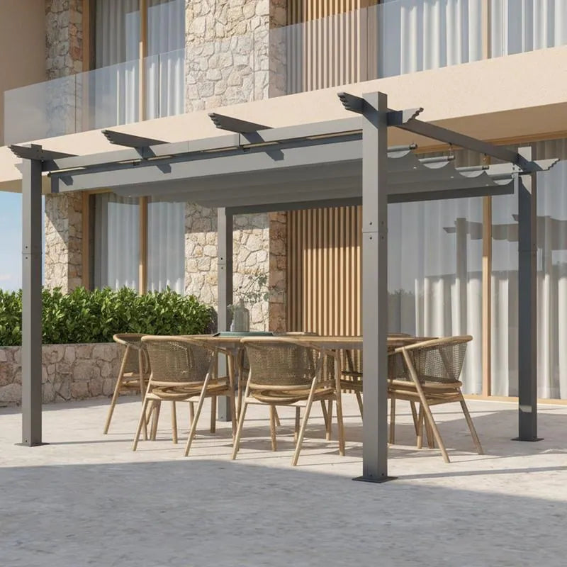 10' X 13' Outdoor Pergola with Retractable Canopy, Heavy-Duty Metal Frame and Adjustable Patio Shade Roof