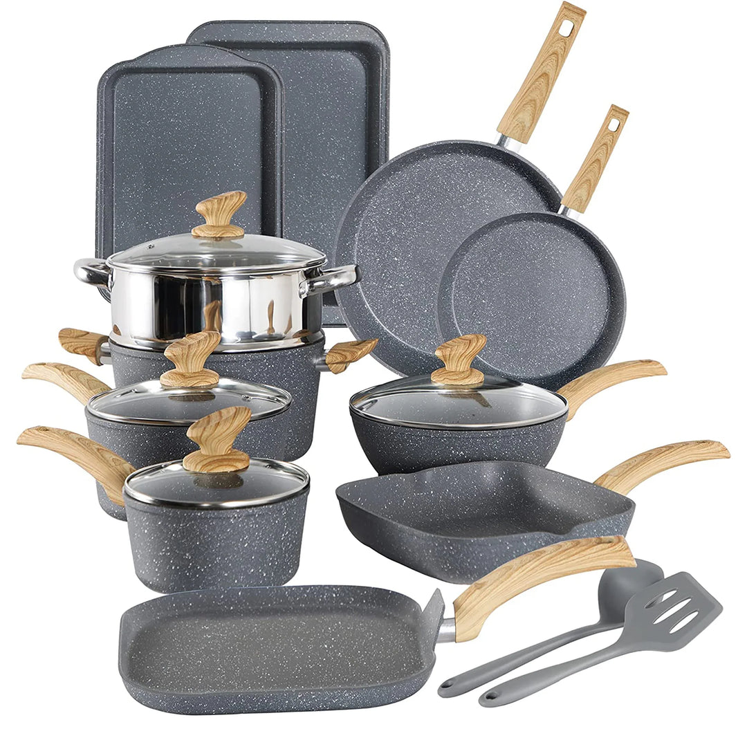 17-Piece Kitchen Granite Cookware Set, Non-Stick Cooking Pots and Pans Set