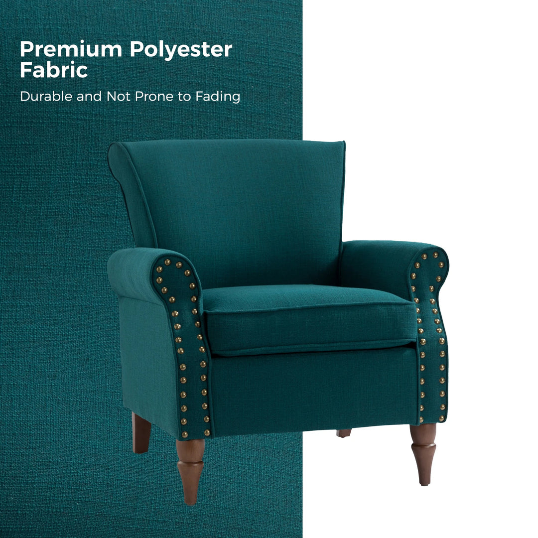 Nyctelius Upholstered Comfy Accent Chair with Turned Wooden Legs and Nailhead Trim Set of 2 by