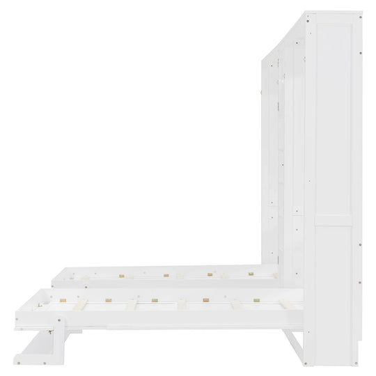 Dual Twin Size Wall Murphy Beds with Cabinets and Shelves, Space-Saving Design