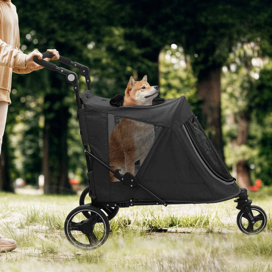 Foldable Pet Stroller for Small & Medium Dogs and Cats 3-Wheel Dog Stroller with 9 Angles Adjustable Handlebar