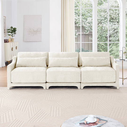 Modern Chenille 4-Seater Sofa with 2 Ottoman, Lumbar Cushions, Ergonomic Backrest, High-Resilience Spongeand Tufted Armrests