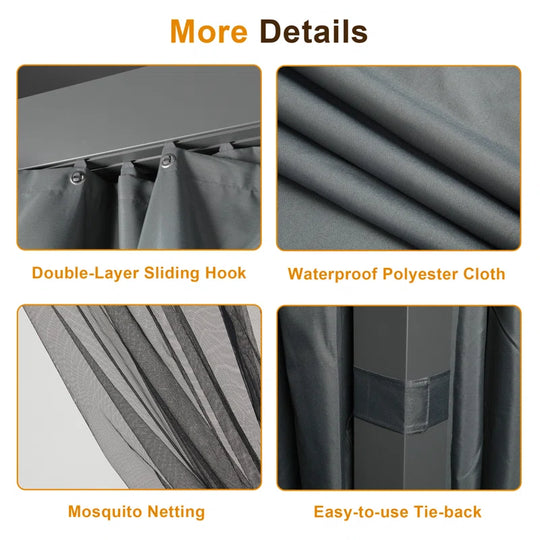 All Weather Pergola with Curtains & Netting, Dark Gray