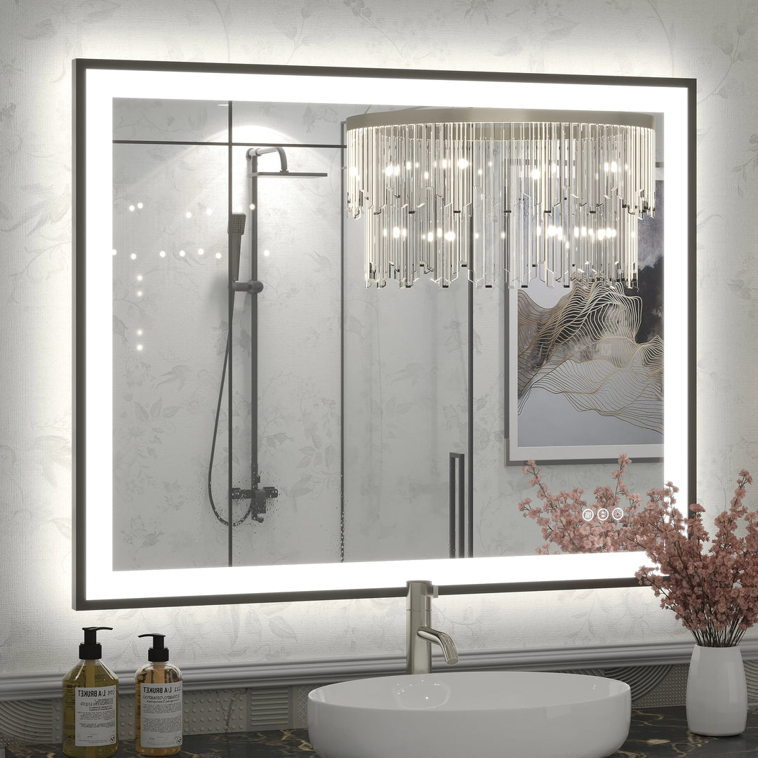 Extra Large Black Frame LED Bathroom Vanity Mirror with 3 Years Warranty and UL Certified