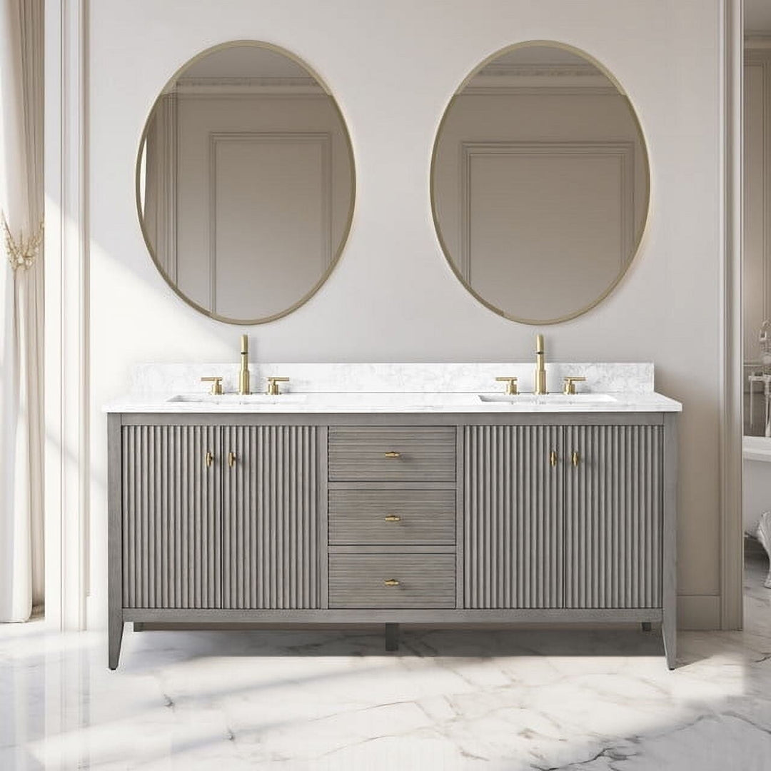 72" Double Sink Bathroom Vanity Cabinet with Engineered Marble Top