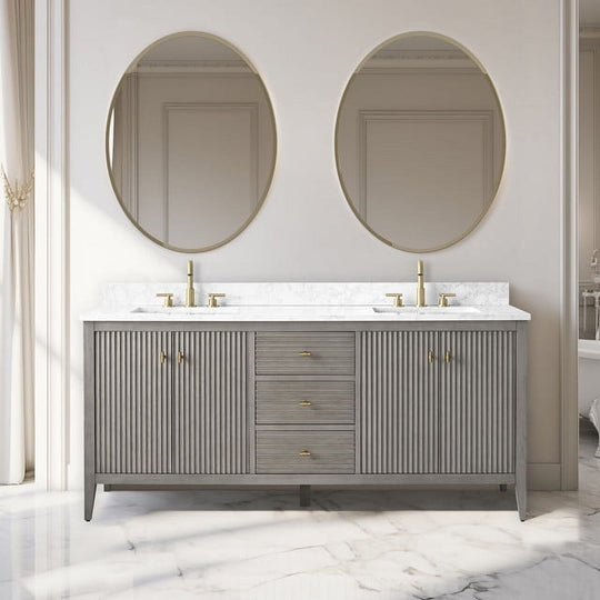 72" Double Sink Bathroom Vanity Cabinet with Engineered Marble Top