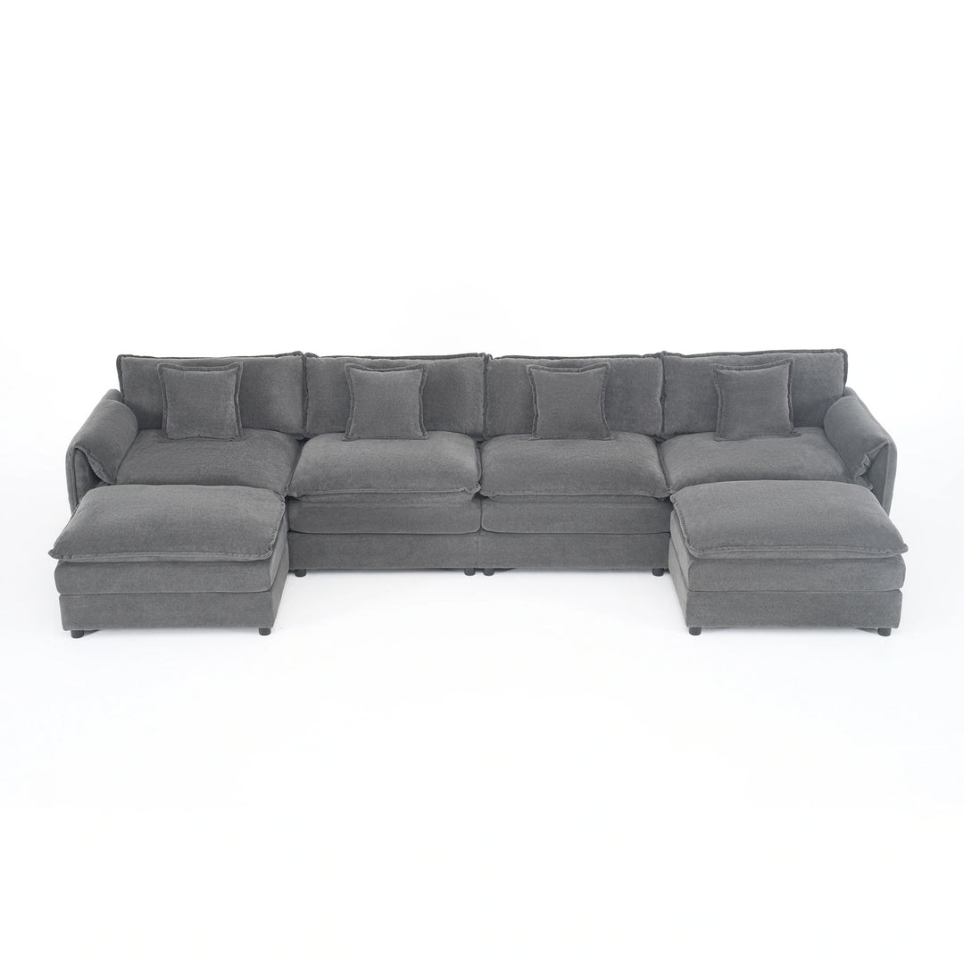 - 6-Piece Modular U-Shaped 143.31" Sectional Sofa with 2 Movable Ottomans