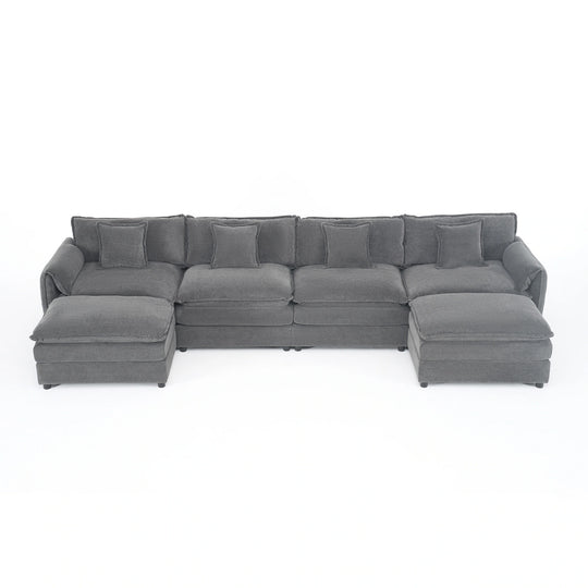 - 6-Piece Modular U-Shaped 143.31" Sectional Sofa with 2 Movable Ottomans
