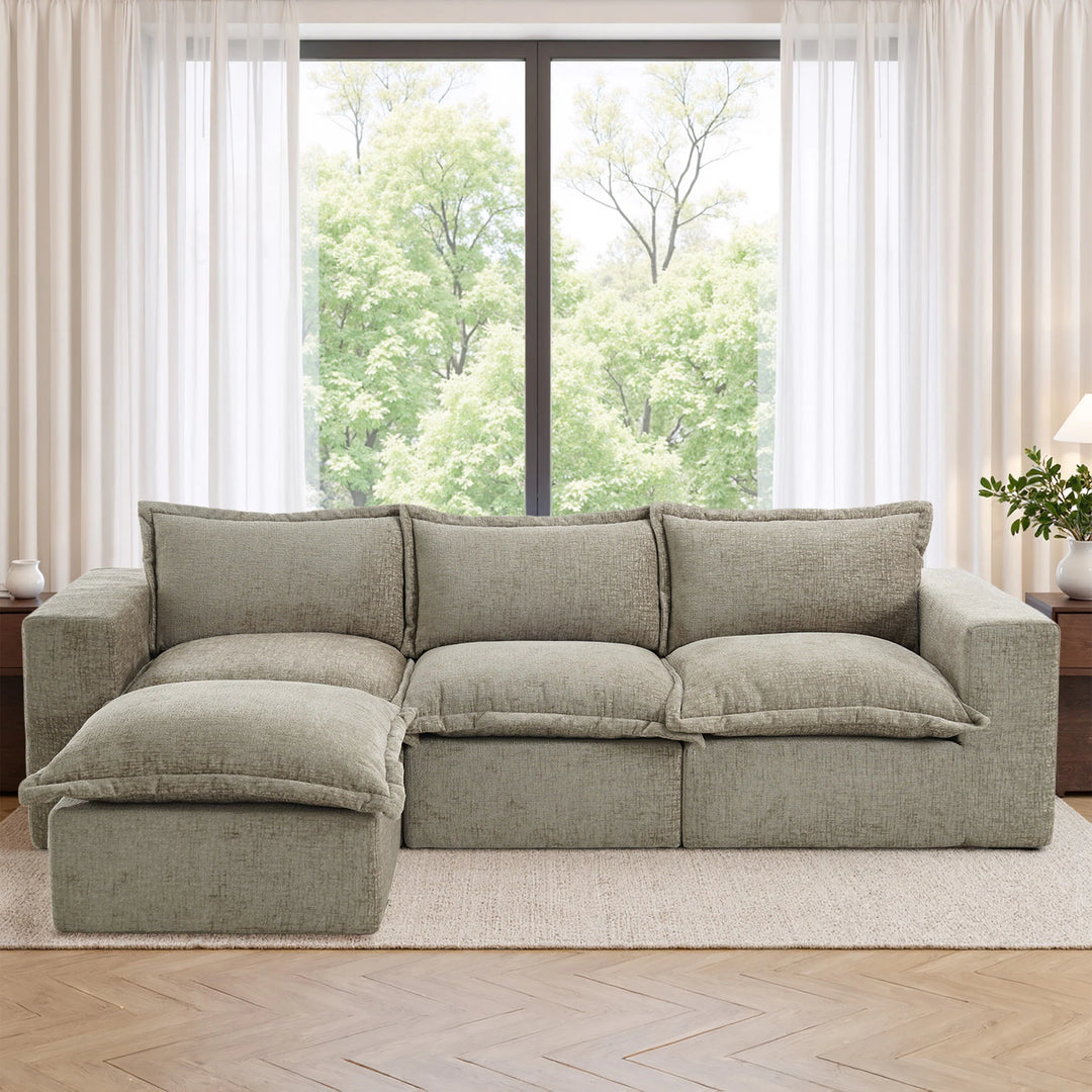 Chenille No Assembly Modular Sectional Sofa Cloud Couch with Ottoman