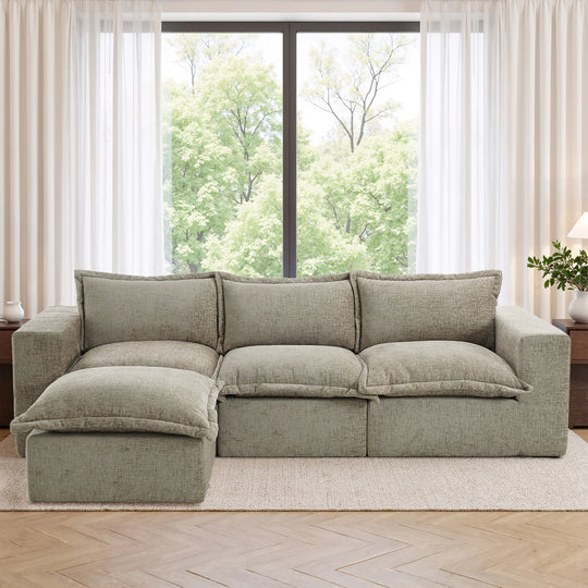 Chenille No Assembly Modular Sectional Sofa Cloud Couch with Ottoman