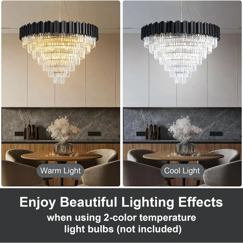 Large Crystal Chandelier - 35.4"Modern 6-Tier 17-Light Chrome Ceiling Light, Luxury K9 Crystal