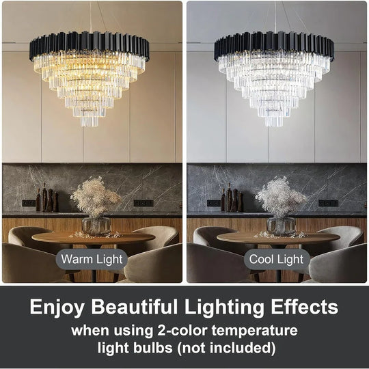 Large Crystal Chandelier - 35.4"Modern 6-Tier 17-Light Chrome Ceiling Light, Luxury K9 Crystal