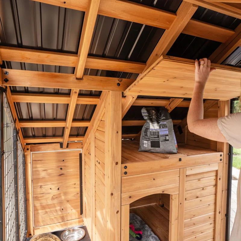 Waggin' Retreat Cedar Wood Outdoor Dog Kennel with Galvanized Steel Roof and Easy-Access Feeding Door