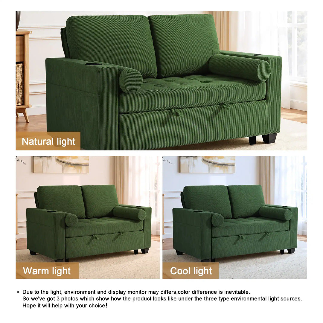 3-In-1 Pull-Out Sleeper Sofa Bed Convertible Adjustable Multi-Functional Loveseat with USB Port