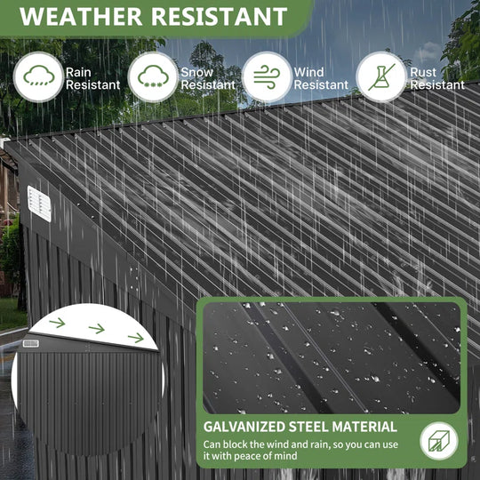Metal Lean-To Storage Shed with Three Doors