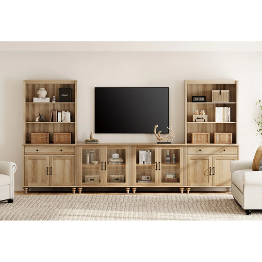 Entertainment Center with Bookshelves for Tvs up to 75", Oak