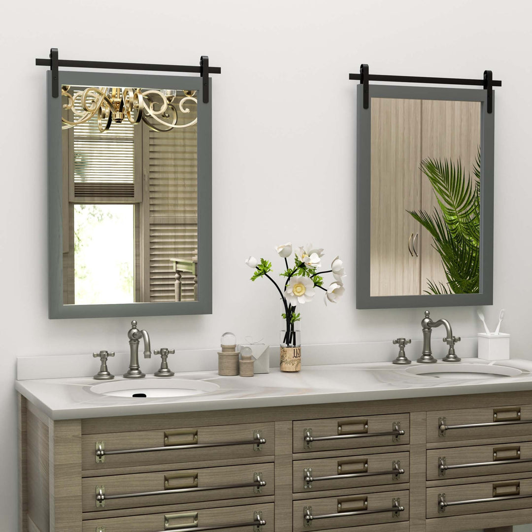 Farmhouse Barn Door Solid Wood Frame Bathroom Vanity Wall Mirror