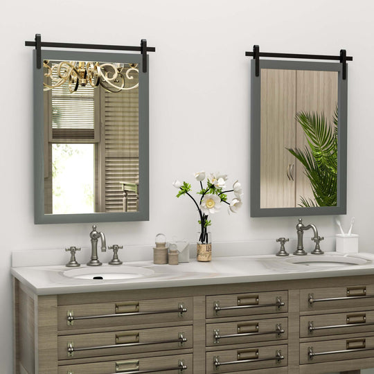 Farmhouse Barn Door Solid Wood Frame Bathroom Vanity Wall Mirror