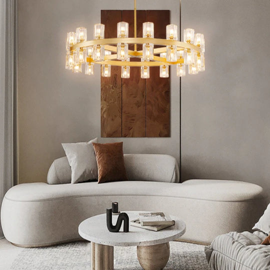 Wagon Wheel Chandelier with Crystal Shade