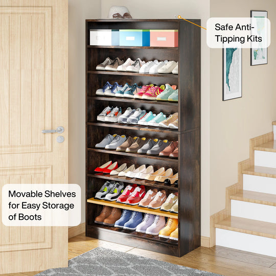 9 Tiers Shoe Cabinet 40-45 Pairs Heavy Duty Wood Freestanding Shoe Storage Cabinet with Open Storage for Entryway