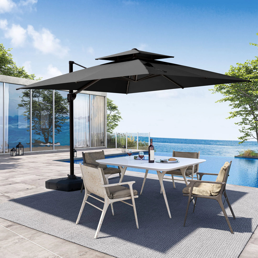 11 X 11 FT Outdoor Square Patio Cantilever Offset Umbrella with Crank and 360 Degrees Rotation