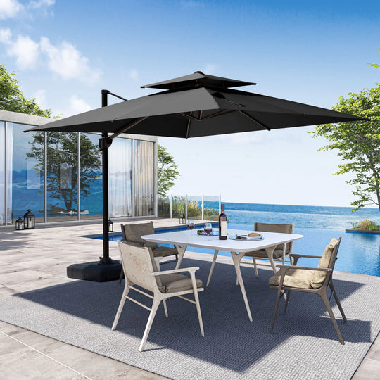 11 X 11 FT Outdoor Square Patio Cantilever Offset Umbrella with Crank and 360 Degrees Rotation