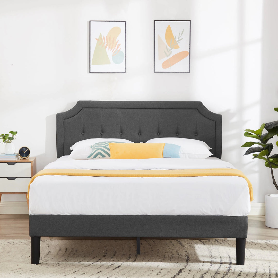 Javlergo Modern Upholstered Bed Frame with Height Adjustable Headboard Heavy-Duty Frame No Box Spring Needed