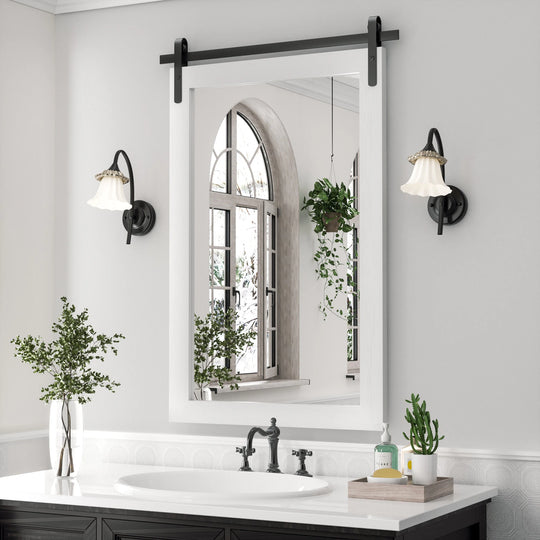 Farmhouse Barn Door Solid Wood Frame Bathroom Vanity Wall Mirror