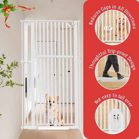 63" Extra Tall Pet Gate, Width Adjustable Pressure Mounted Cat Gate Auto-Close Dog Gate