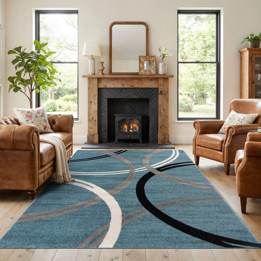 Contemporary Abstract Circles Design Area Rug