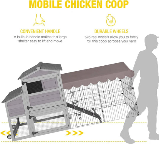 Mobile Chicken Coop with Metal Chicken Run
