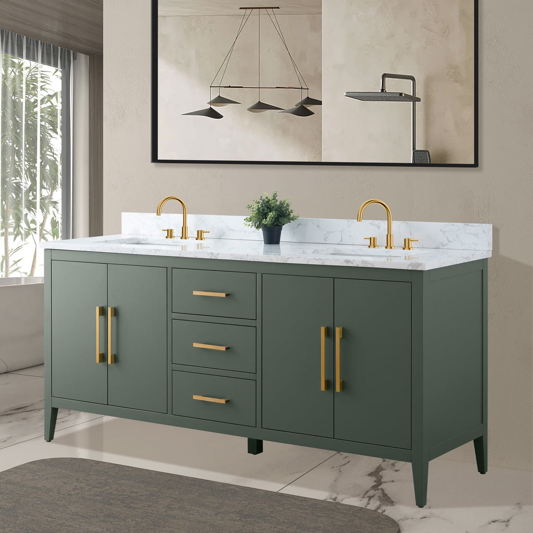 72" Double Sink Bathroom Vanity Cabinet with Engineered Marble Top