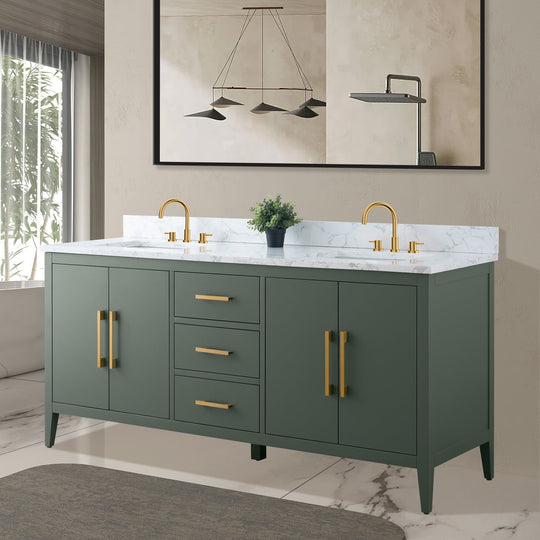 72" Double Sink Bathroom Vanity Cabinet with Engineered Marble Top