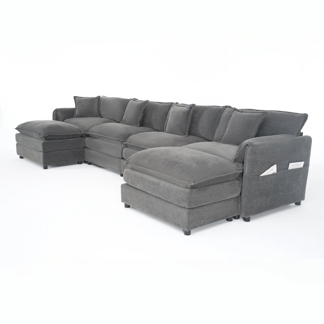 - 6-Piece Modular U-Shaped 143.31" Sectional Sofa with 2 Movable Ottomans