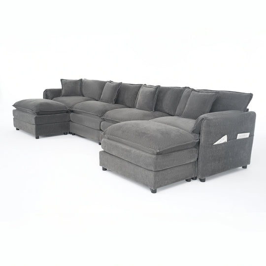 - 6-Piece Modular U-Shaped 143.31" Sectional Sofa with 2 Movable Ottomans