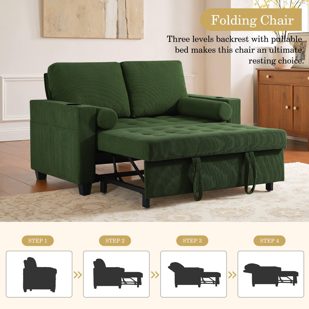 3-In-1 Pull-Out Sleeper Sofa Bed Convertible Adjustable Multi-Functional Loveseat with USB Port