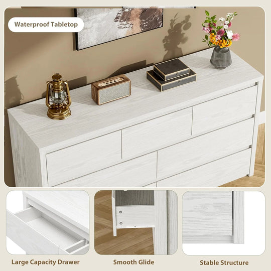 7-Drawer Dresser for Bedroom,Wide Wood Chest with Handle-Free Design,Modern Storage Cabinet for Living Room or Entryway