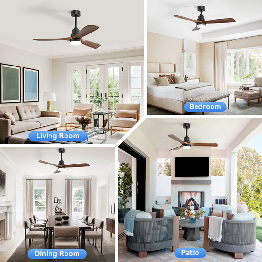 Sofucor 42"/48"/ 52"/60"Noiseless Walnut Wood Ceiling Fan with Remote Control, Integrated Light Optional