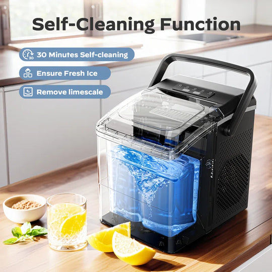 26 Lbs 2 Sizes of Bullet Ice Maker, Camping and Party Ice Maker with Handle, Kitchen Portable Ice Maker Machine with Self-Cleaning