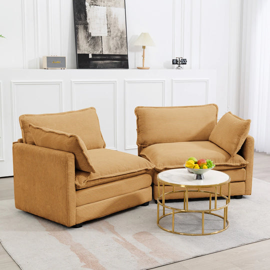 Corduroy Sectional Sofa with Removable Ottomans & Ultra-Soft Cushions for Living Room & Bedroom