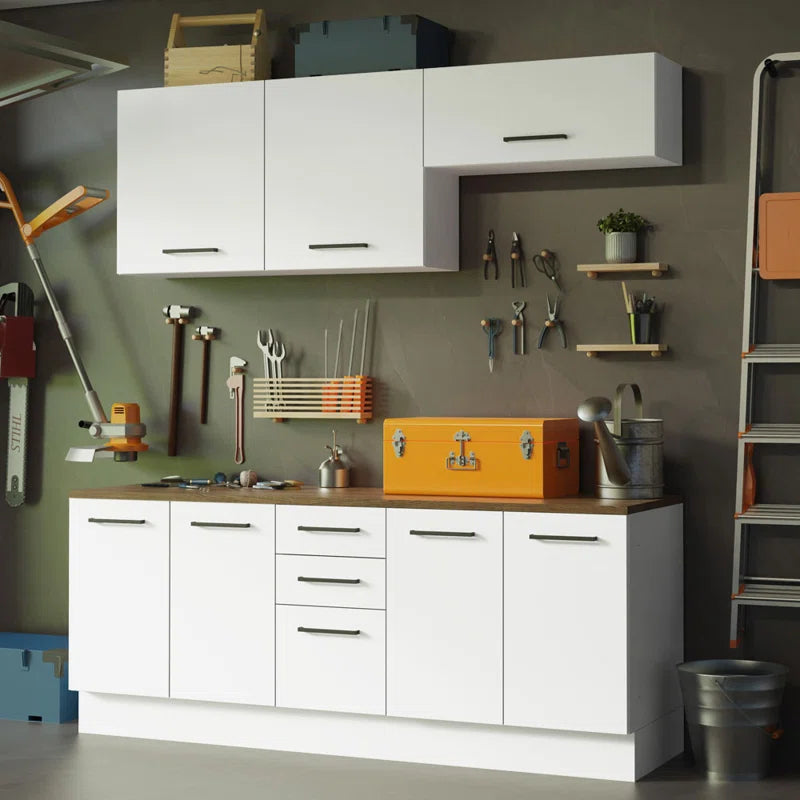 Latitude Run 4-Piece Garage and Utility Room Storage Cabinet Set 78 Inch with 33 Inch Base Cabinet and 31 Inch Slim Wall Cabinet Modular Storage Organization Unit - White