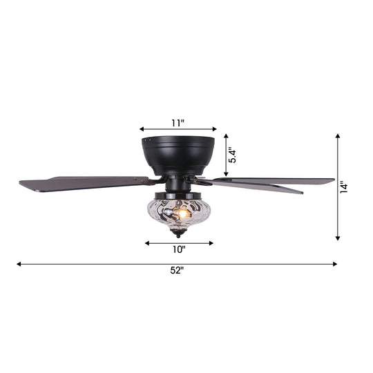 52" Modern Matte Black Reversible Flush Mount Ceiling Fan with Light and Remote - 52 In. D X 52 In. W X 14 In. H