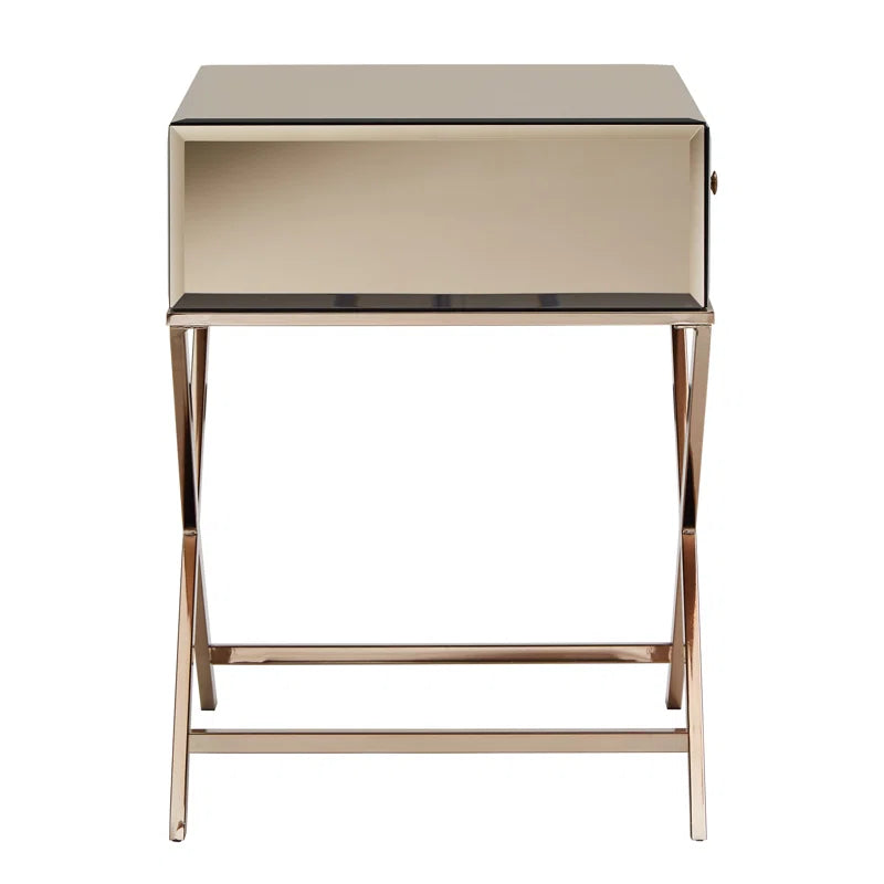 Nyasha Mirrored Glass Top End Table with Storage