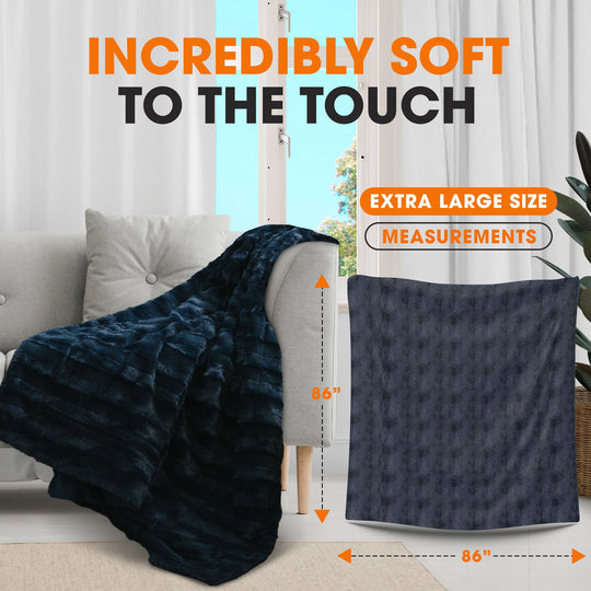 Faux Fur/ Microplush Reversible Throw Blanket