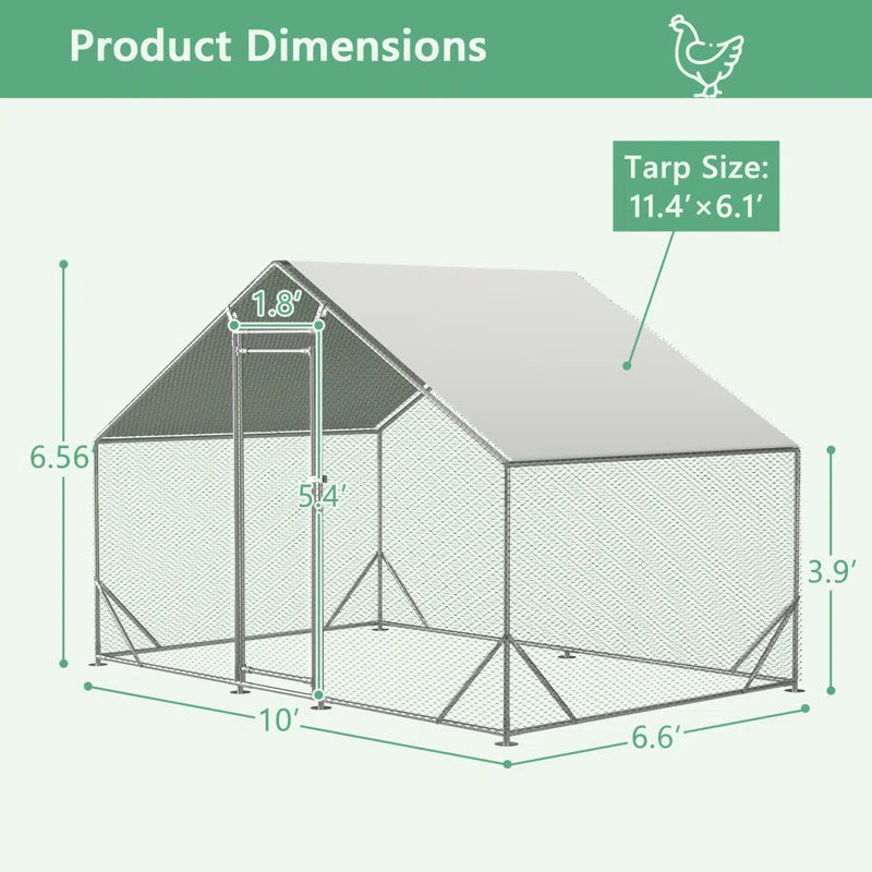 Ceilidh Metal Chicken Run Coop, Walk-In Poultry Cage with Waterproof & Anti-Uv Cover Lockable Door Design