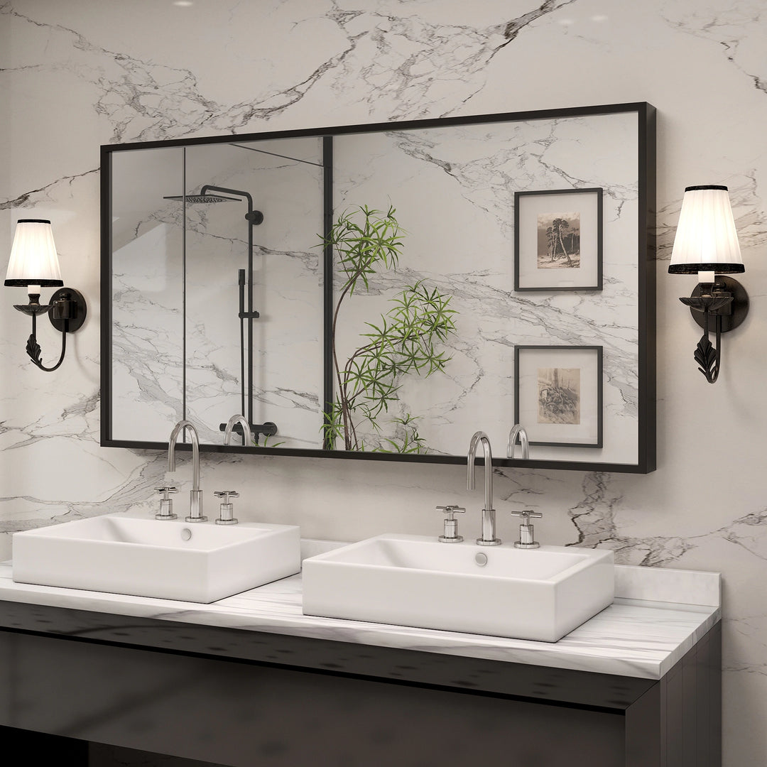 Modern Metal Framed French Cleat Mounted Wall Bathroom Vanity Mirror