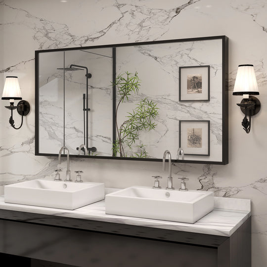 Modern Metal Framed French Cleat Mounted Wall Bathroom Vanity Mirror