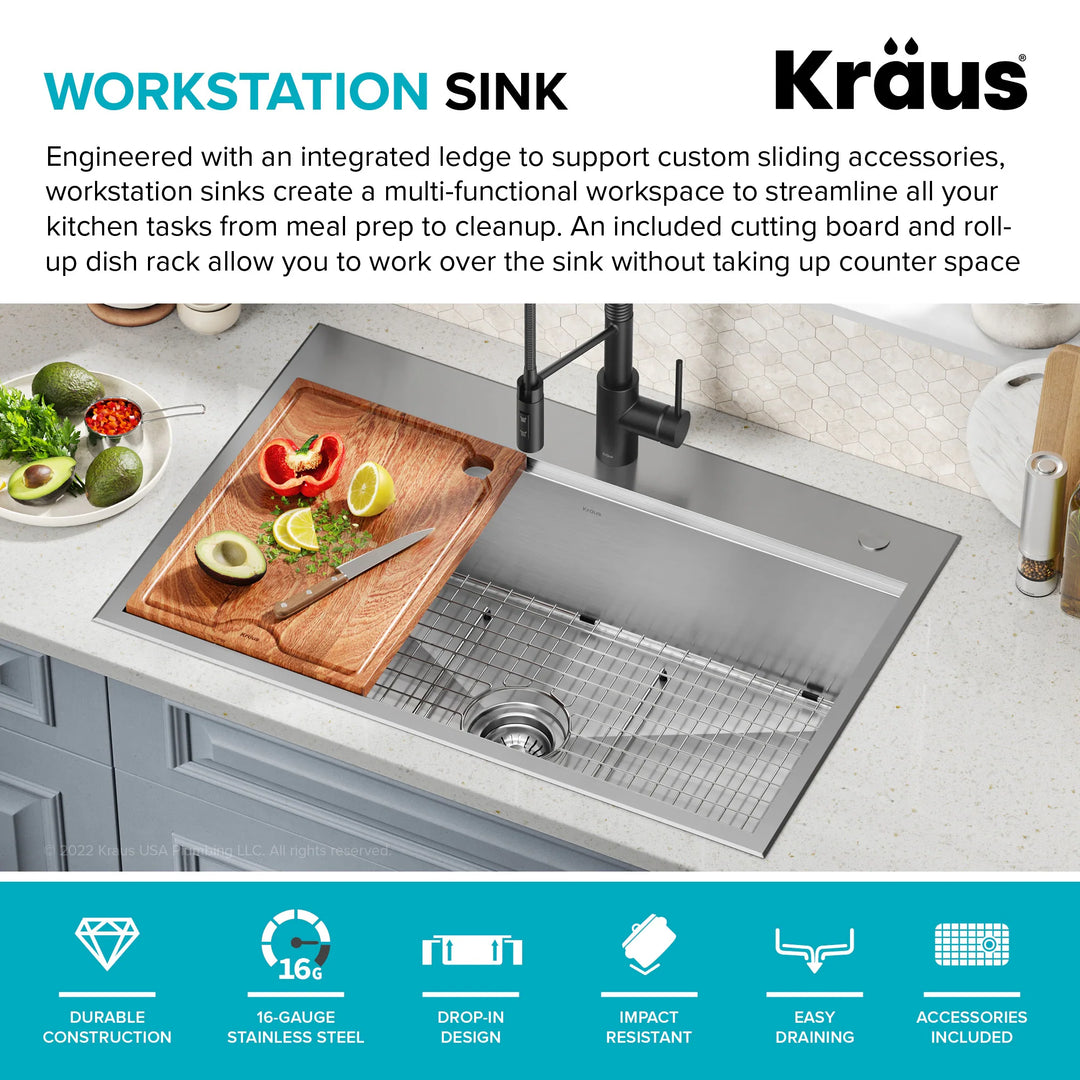 Kore Workstation Drop-In Stainless Steel Kitchen Sink