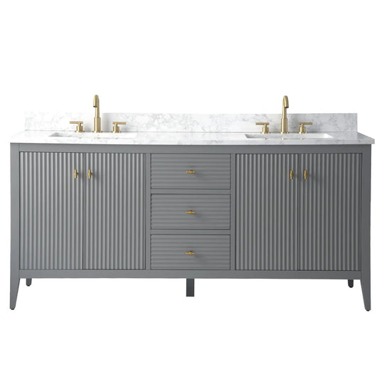 72" Double Sink Bathroom Vanity Cabinet with Engineered Marble Top